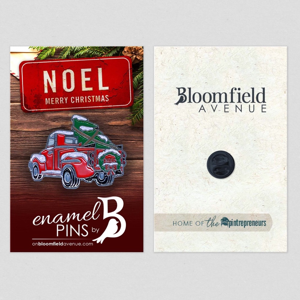 NEW Red Truck Christmas Enamel Pin with Backer